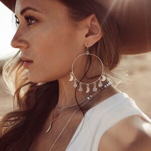 Sterling Silver Moonstone Moon Charm Earrings